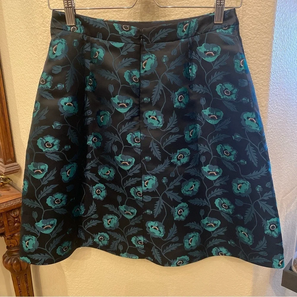NWT~J. CREW Women Green Black Floral Jacquard A-Line Skirt Size 2